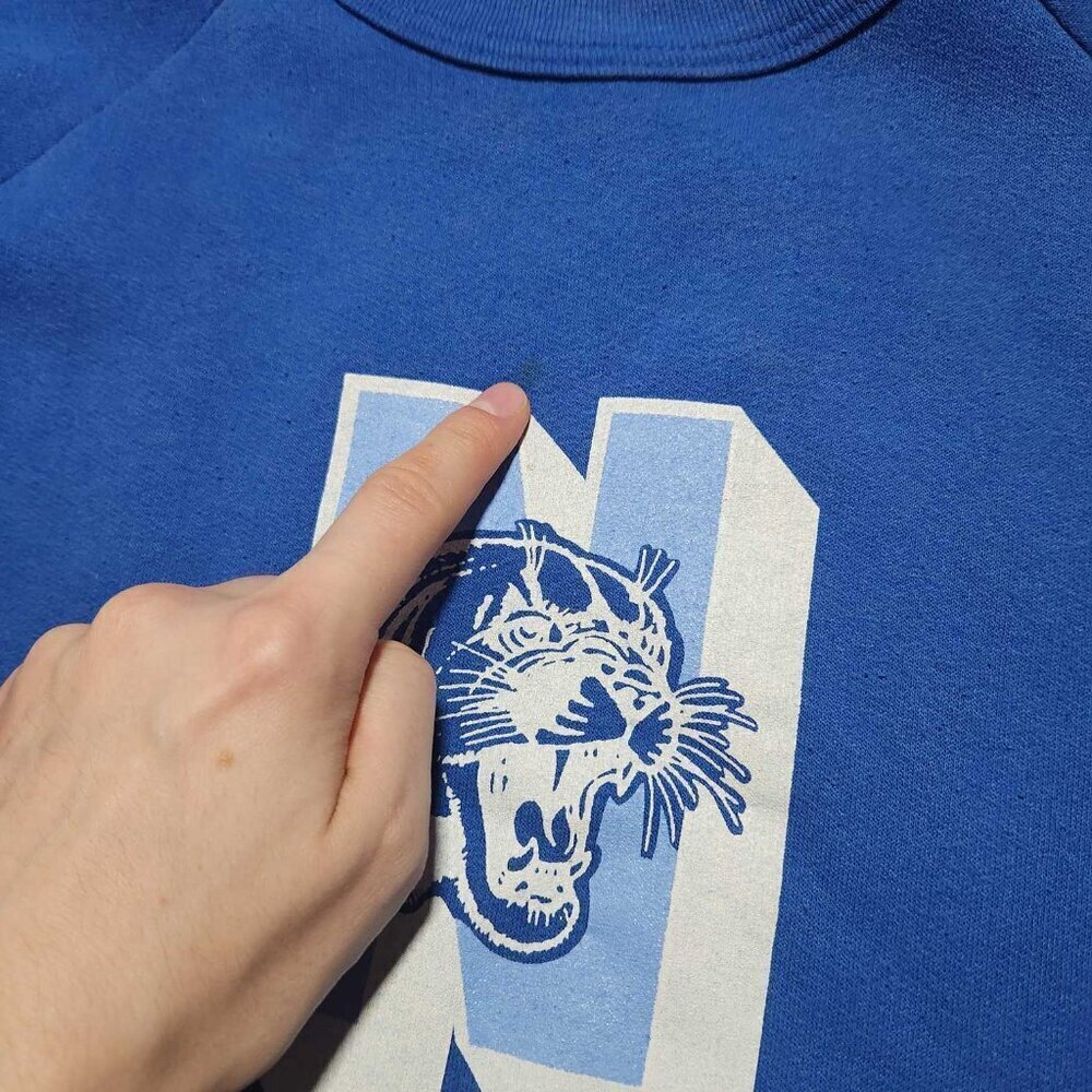 Vintage 60s Blue and White Cougars high school sports team crewneck sweater - Picture 7 of 12
